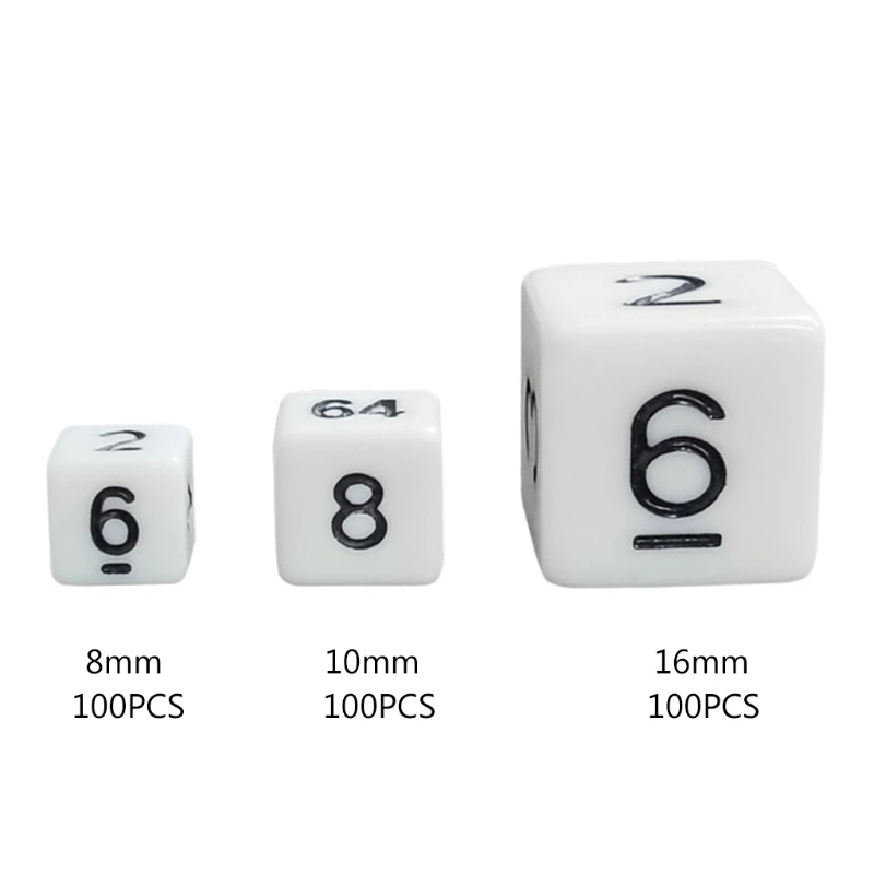 

100 pieces of white game dice 8/10/16mm standard six-sided dice toy multifunctional daily party interactive game tool