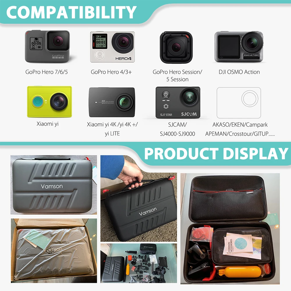 Комплект аксессуаров Vamson для Go pro монопод Gopro Hero 7 6 5 4 3 Xiaomi yi SJCAM EKEN H9R Mijia VS104|accessories