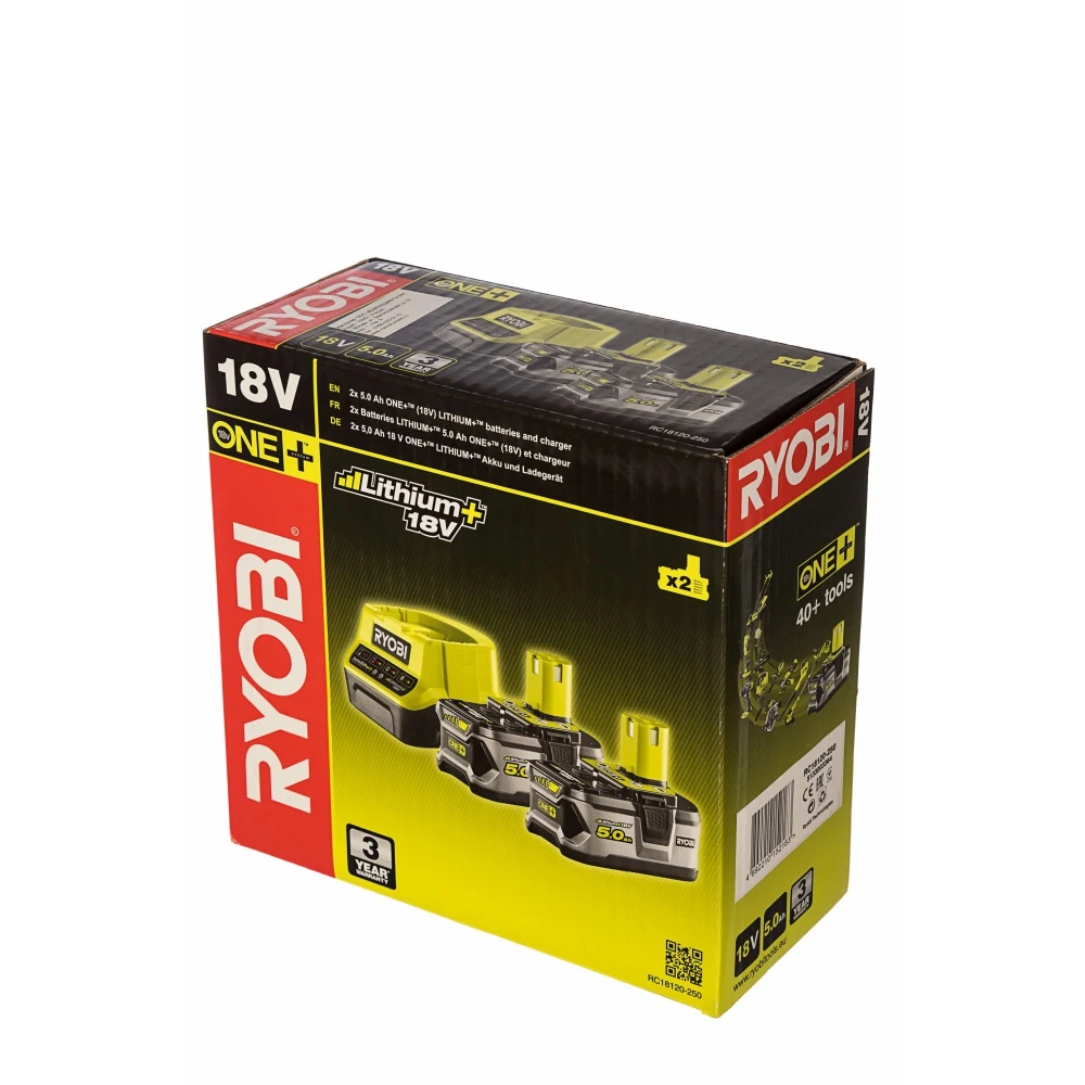 Набор ryobi one+ rc18120-250 5133003364 аккумулятор (18 в 5.0 а*ч li-ion) 2 шт. и зарядное устройство