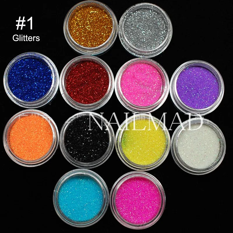 12 коробок лазерный блеск для ногтей блестки Флуоресцентная акриловая пудра