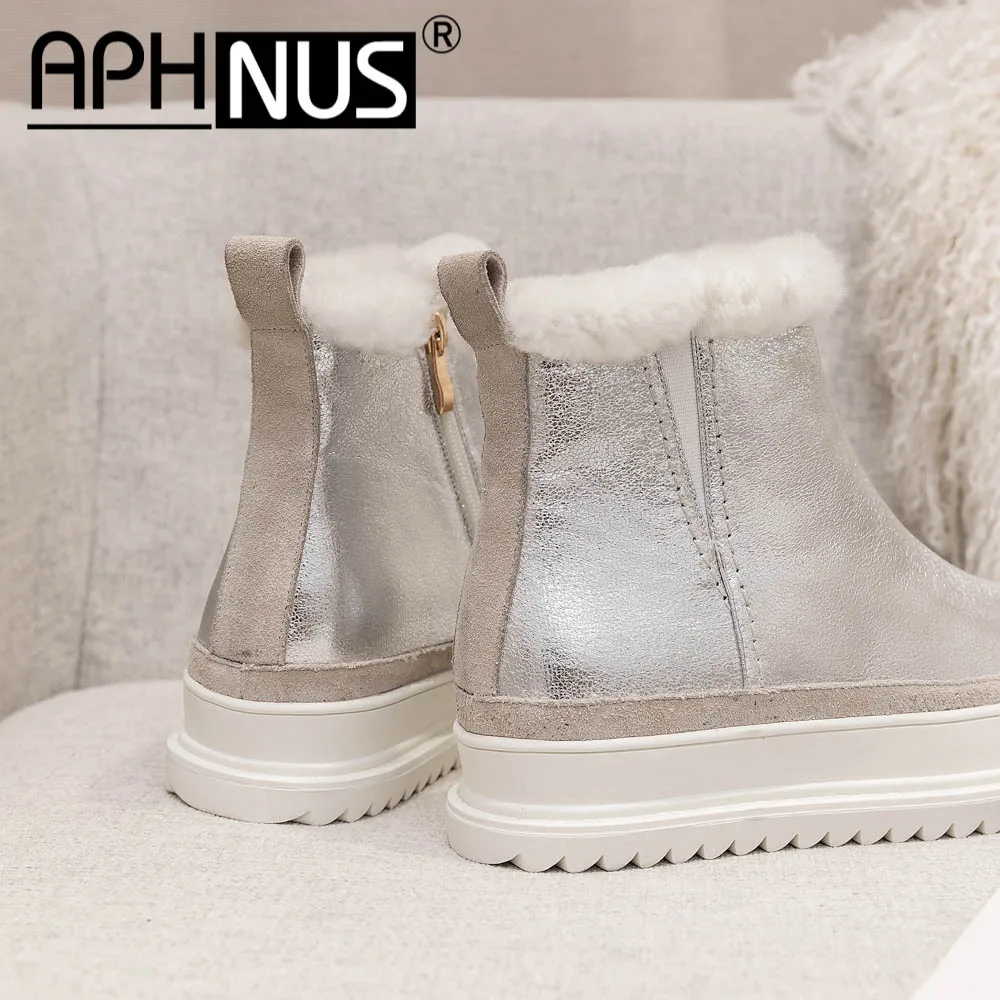 

APHNUS Womens Boots Trifle Platforms Short Ankle booties Flats Winter Fur Snow Woman 2020 Shoes For Women New Boot