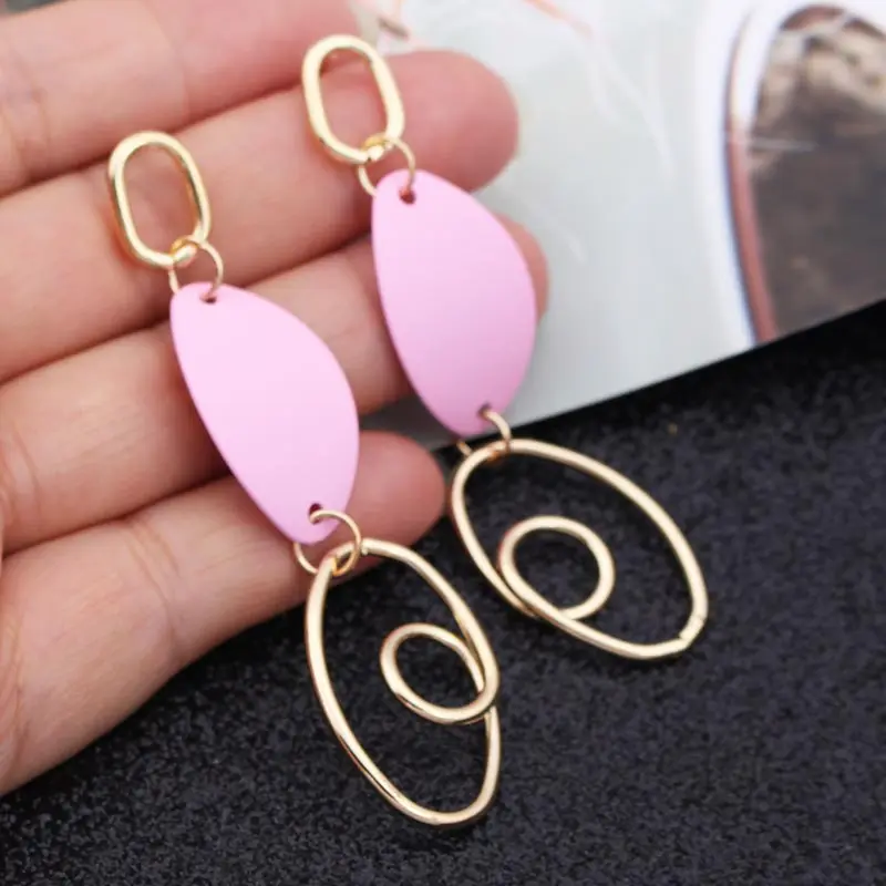 736 Pink Ретро женские модные свадебные Эффектные серьги для свадебной вечеринки элегантные золотые металлические геометрические длинные серьги-висюльки подарок - Окраска металла: 736 Pink