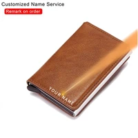 rfid blocking protection men id credit card holder wallet leather metal aluminum business bank card case credit card cardholder