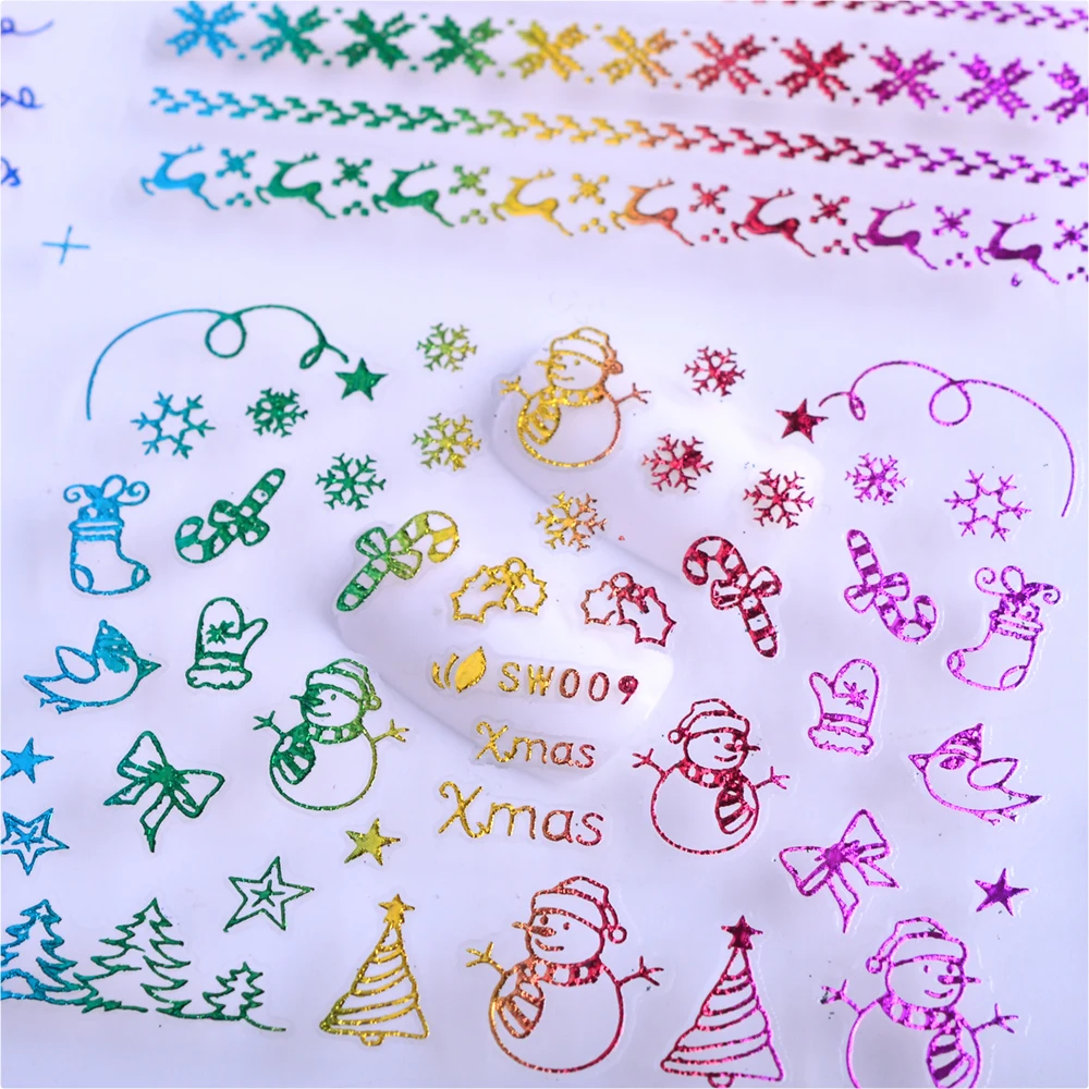 Смешанный дизайн 3D Ногти Хэллоуин Снежинка лента ногтей трафаретные наклейки