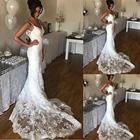 Белое Тюлевое платье с аппликацией без рукавов в пляжном стиле, новинка, кружевные платья-русалки на завязках для невесты на заказ