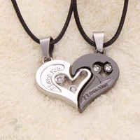 heart shaped black and white two color zircon necklace black leather rope alloy couple cultured gift party handmade