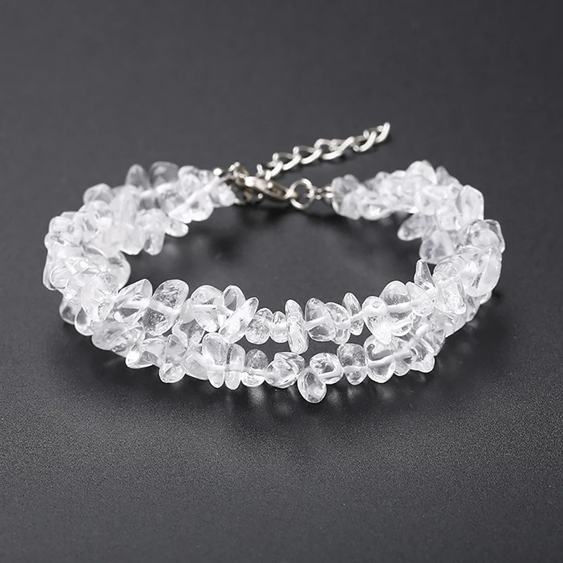 Браслет из натурального щебня и кристаллов двойной слой парные нестандартные