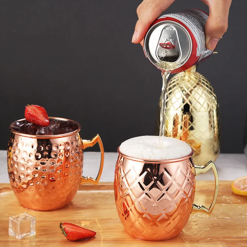 

550ml 18 Ounces Moscow Mule Mug Stainless Steel Hammered Copper Plated Beer Cup Coffee Cup Bar Drinkware