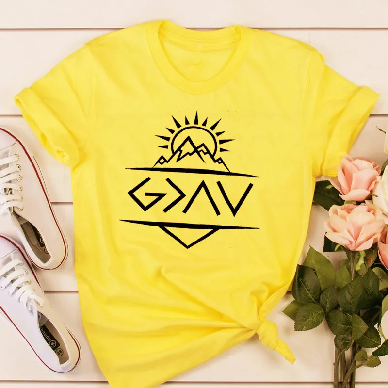 

100% Cotton Women T Shirt Sun Mountain Printed Tshirt Ladies Short Sleeve Tee Shirt Women Female Tops Clothes Camisetas Mujer