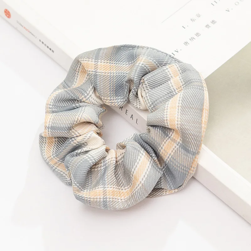 

Summer Plaid Print Scrunchies Women Romantic Pink Blue Elastic Hairband Hair Rope Ponytail Holders Hair Ties Hair Accessories