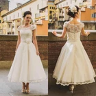 Винтажное свадебное платье длиной до щиколотки, модель 2021 года, с рукавами-крылышками, жемчужинами и цветочным ремнем, а-силуэт, кружевные короткие свадебные платья, Халат