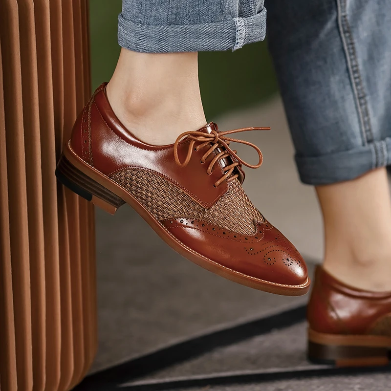 2021 Spring Women Platform Shoes Woman Genuine Leather Flats Lace Up Footwear Female Flat Oxford Shoes for Women Shoes for Women