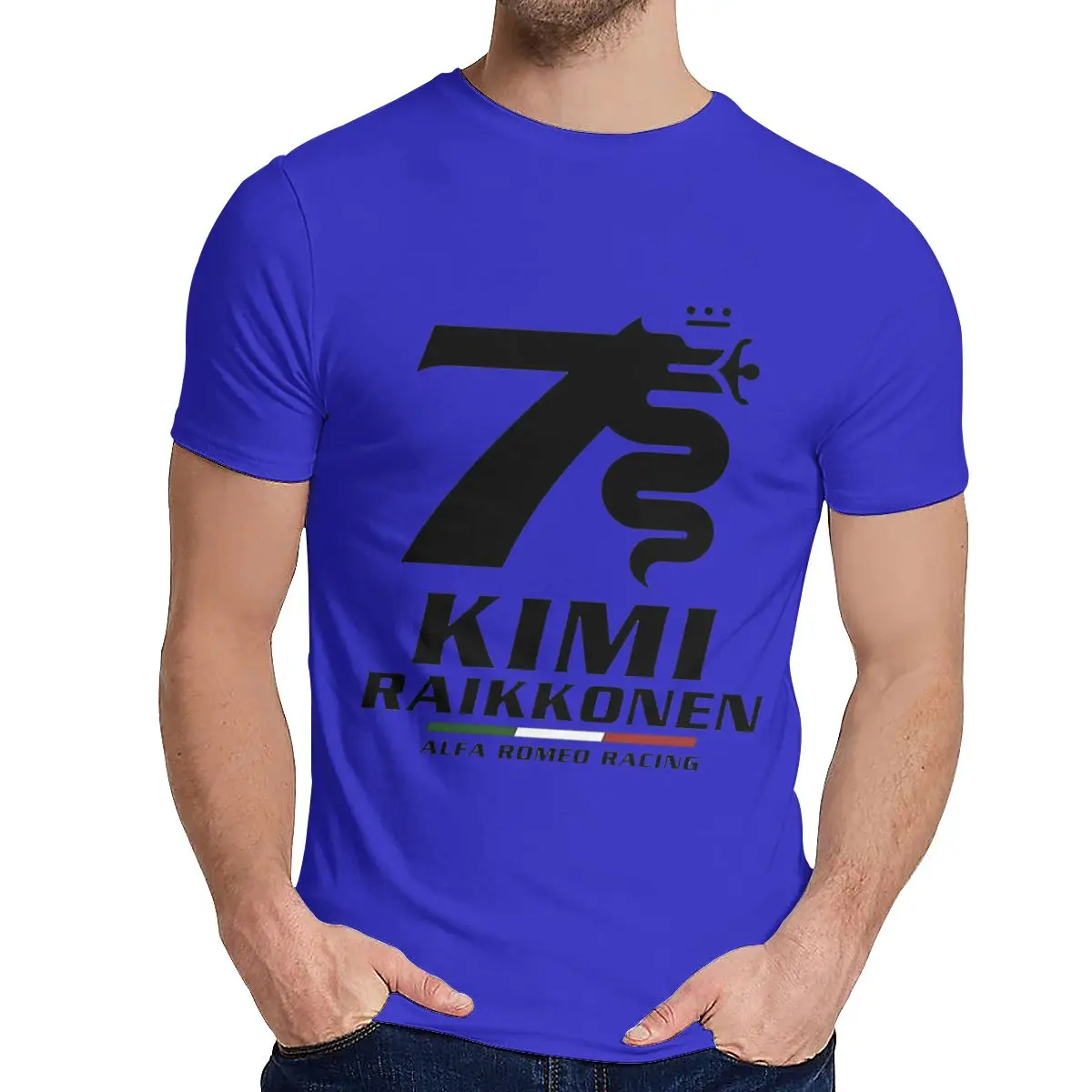 Футболка с круглым вырезом Kimi Raikkonen Alfa Romeo Racing Новая удобная мужская футболка S-6XL - Color: Blue