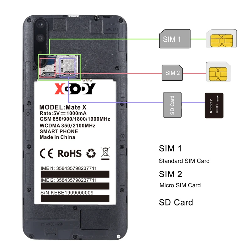 XGODY Mate X Смартфон Android 9.0 2 ГБ 16 6 дюймов Дешевый Мобильный Телефон MTK6580