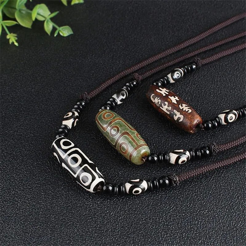 Тибет натуральный камень Бусины дзи колье чокер девять глаза Dzi для мужчин и