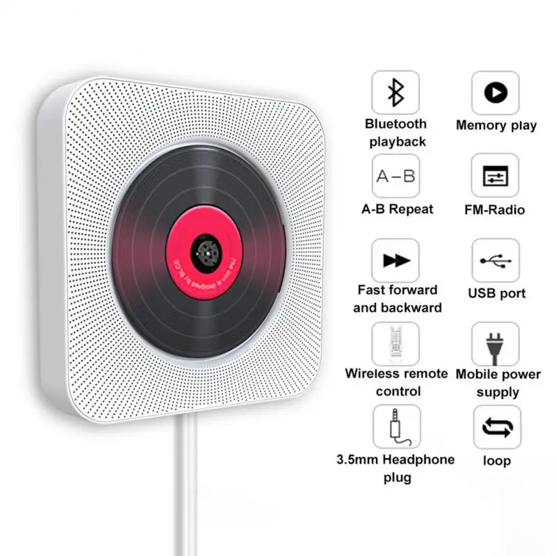 Портативный 5 в 1 CD плеер настенный Bluetooth динамик полный диапазон FM радио u-диск