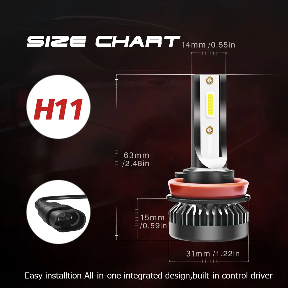 2 шт. H4 светодиодный лампы мини светодиодный фары H1 H7 H8/H9/H11 9005/HB3/H10/9006/HB4 9012 6000K 8000LM/set.12V 24 V