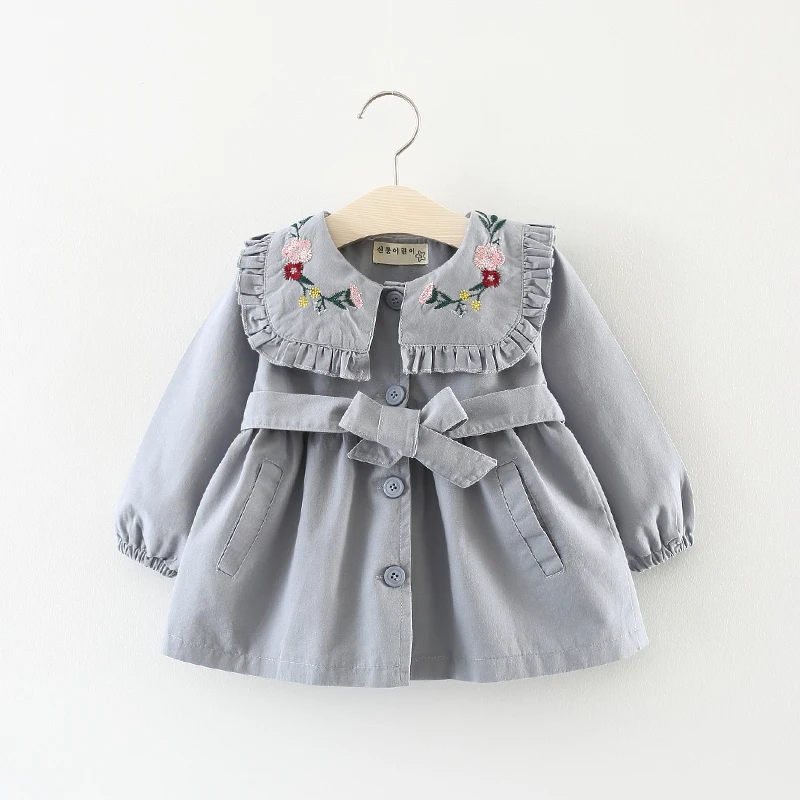 Ветровка демисезонная для маленьких девочек с цветочной вышивкой|Тренч| |