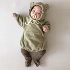 Комбинезон для мальчиков и девочек, хлопковый комбинезон с капюшоном и медвежьими ушками, с длинным рукавом, осень 2020