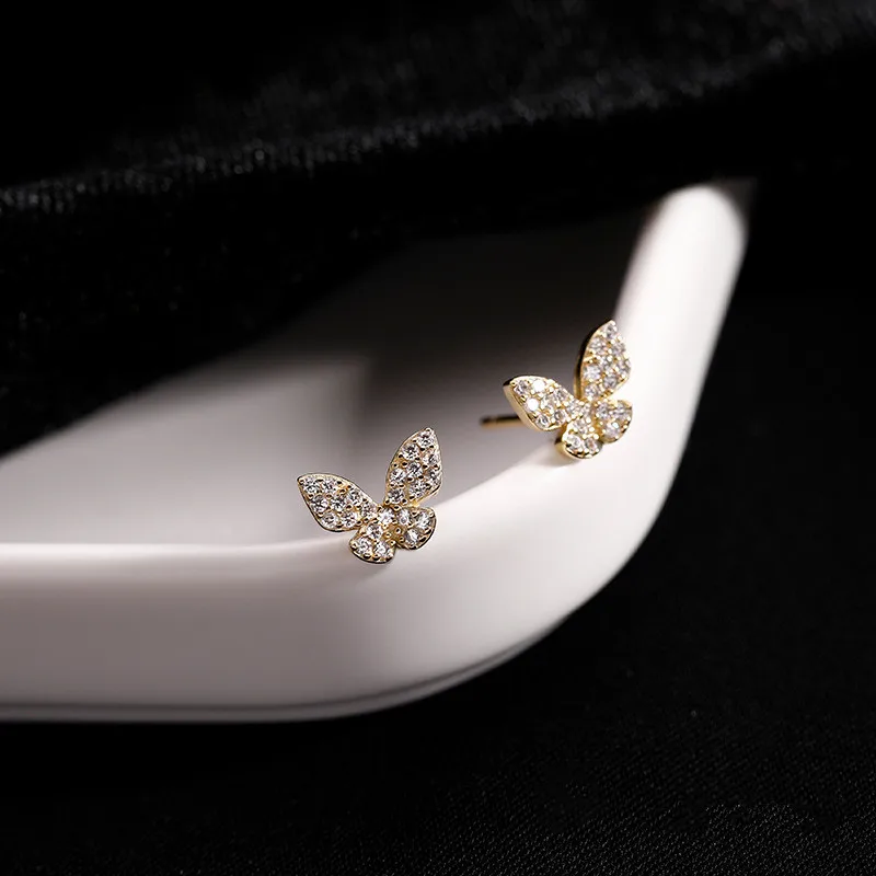 

925 Sterling Silver Butterfly Piercing Stud Earring For Women Girls Wedding Party Jewelry Pendientes eh1804