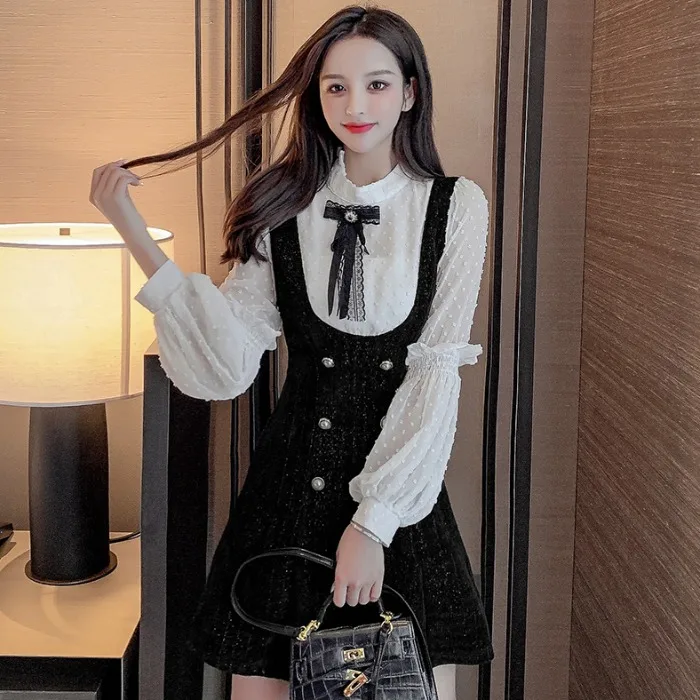 

Новинка Весна 2021, облегающее Модное шифоновое платье с длинными рукавами, сшитое из двух частей, с бантом, милое, снижение возраста