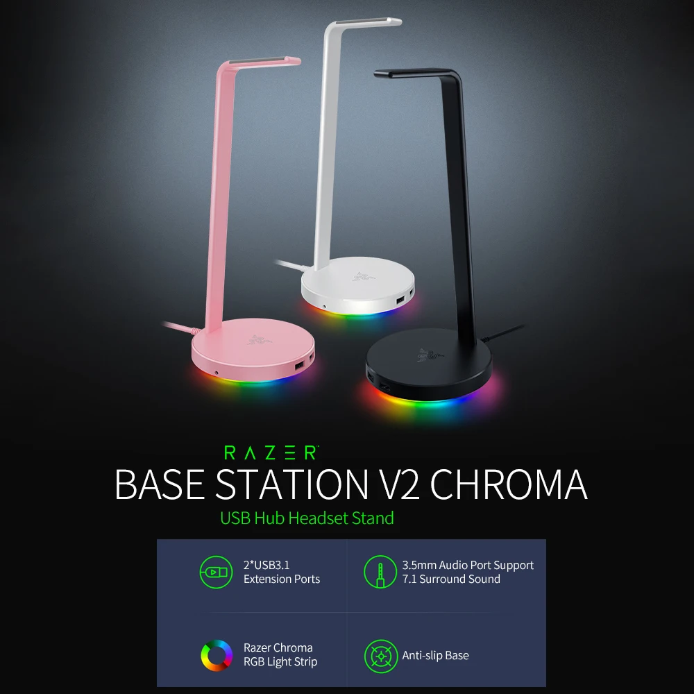 Базовая станция Razer V2 стойка для гарнитуры Chroma держатель RGB с 2 портами USB3.1
