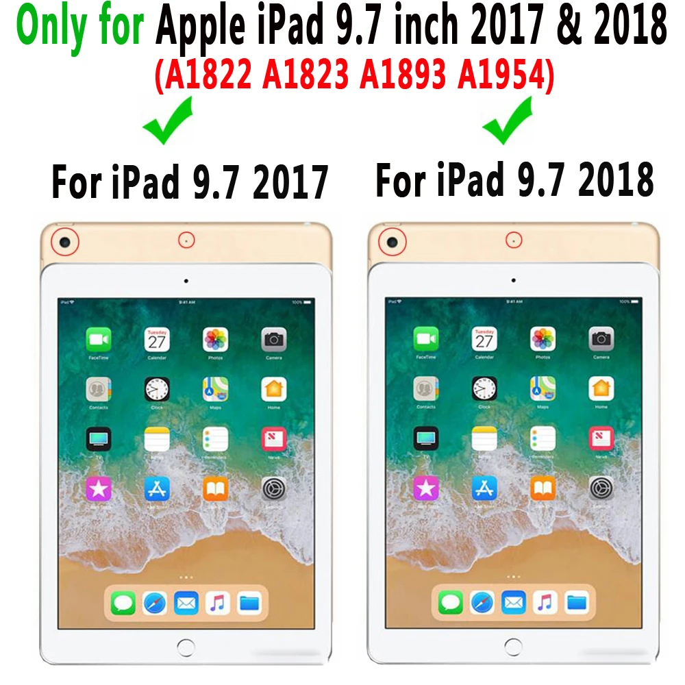 

Premium Leather Smart Case for Apple iPad 9.7 2018 6 6th Generation A1893 A1954 9.7 2017 5 5th Gen A1822 A1823 Cover +Film+Pen