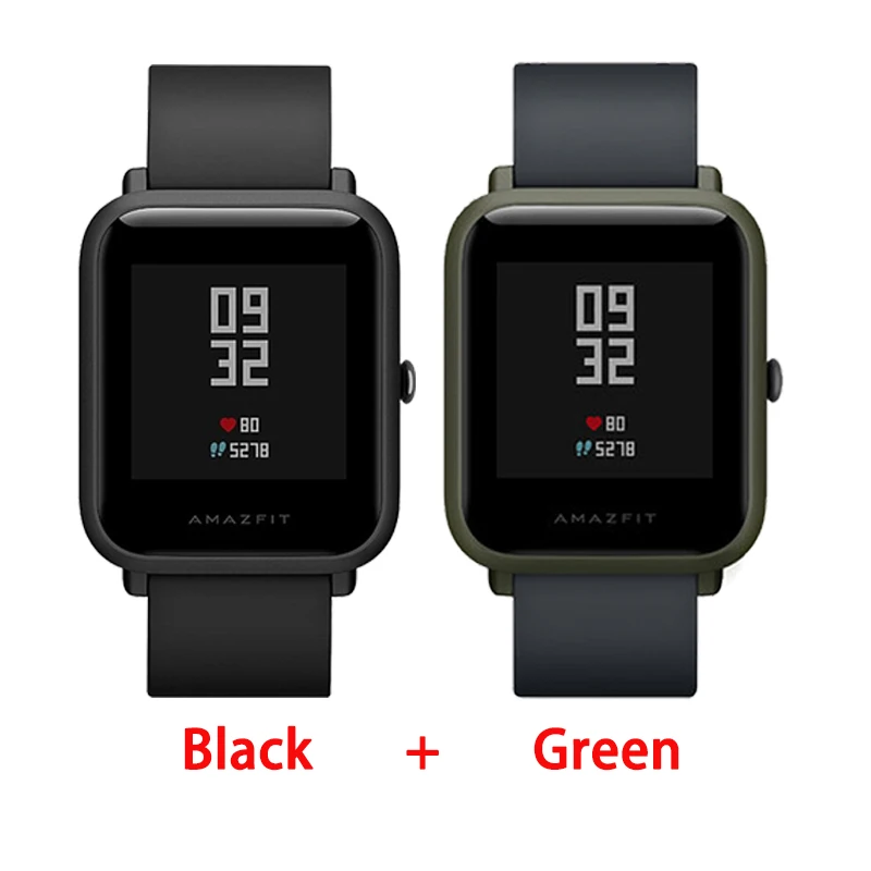 Black add green Смарт-часы Amazfit bip с английским/испанским/русским мультиязычным спортом, глобальная версия фитнес-часов - Цвет: Black add green