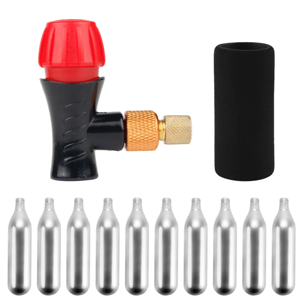 

1 Set Bike Inflator Kit 10pcs Co2 Cartridges Co2 inflator and Insulate Sleeve