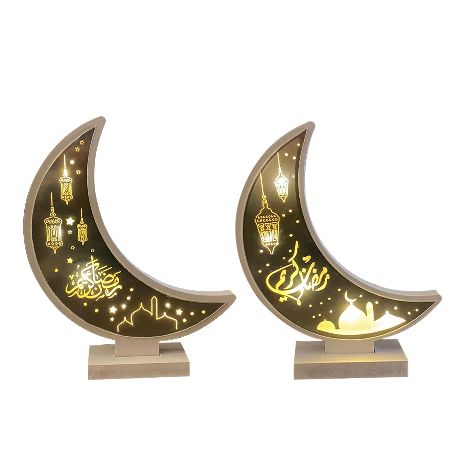 

Ramadan Mubarak Decorations Wooden Muslim LED Crescent Ornament delicate appearance and warm colors high brightness
