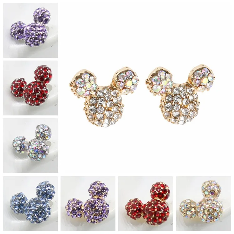 

Cute Mouse Stud Earrings Crystals Multicolor Cartoon Bear Charm Fashion Jewelry Gift For Women 2021 Luxury Accessories Wholesale