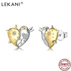 PFHOO 925 стерлингового серебра Ангел и демон, серьги в виде сердца для женщин Модный CZ для женщин не вызывающие аллергию серьги-гвоздики с квадратными кристаллами, ювелирное изделие для помолвки