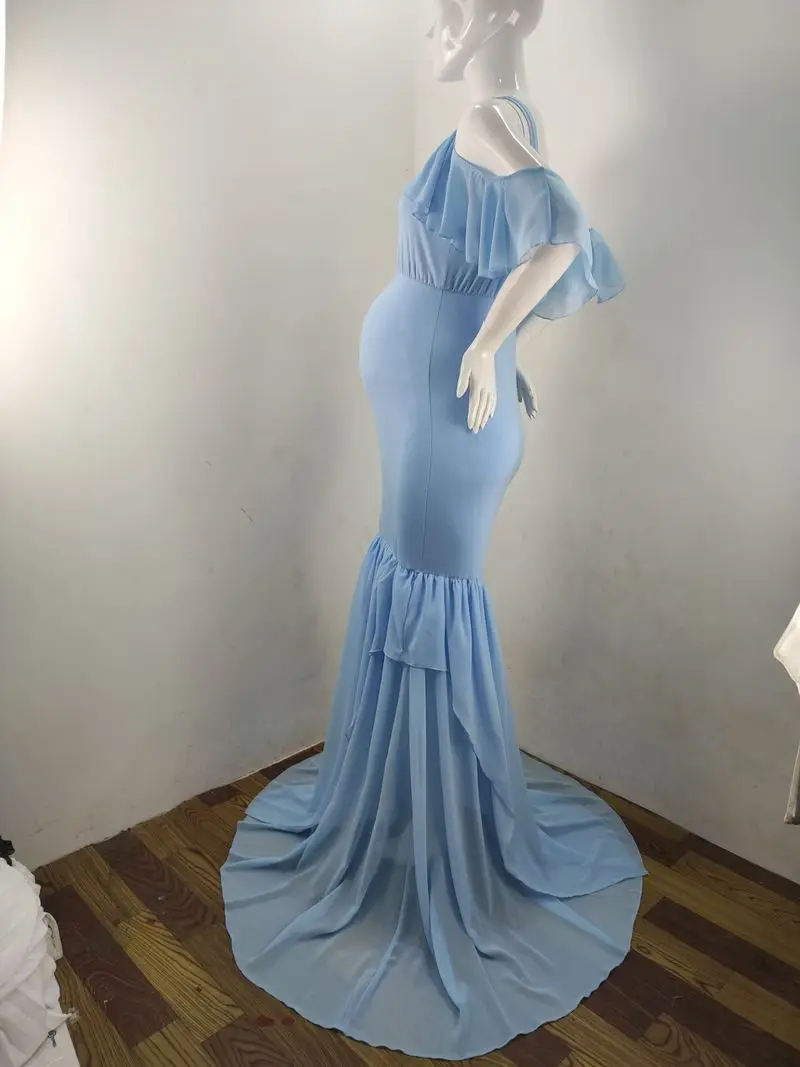 

Maternity Women Maxi Dress Photography Props Ruffles Off Shoulder Maternity Solid Dress for Photo Shoot