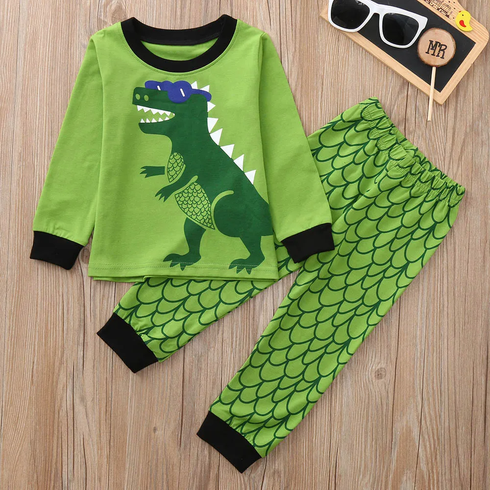2 предмета топы с динозавром для девочек + штаны Детская Пижама ночное белье