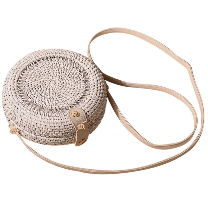 

ASDS-White Hollow Rattan Bag Bali Bohemian Women Vintage Straw Beach Handbag Mini Round Crossbody Bag Handmade Shoulder Bags