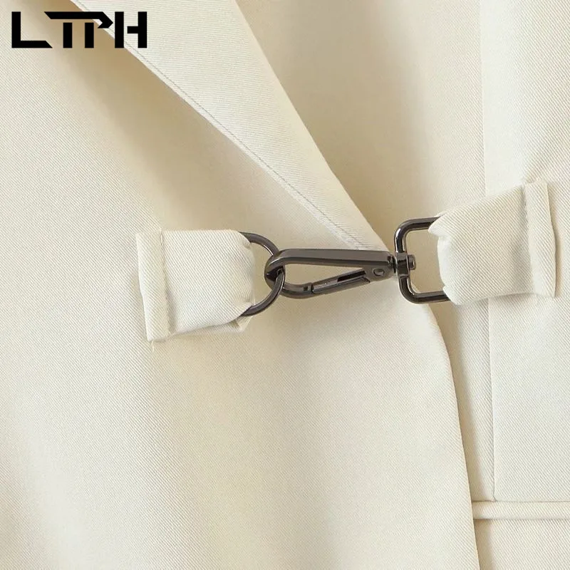 LTPH-Chaqueta holgada de manga larga para mujer, chaqueta con diseño de hebilla de metal, Estilo vintage, informal, combina con todo, primavera 2021