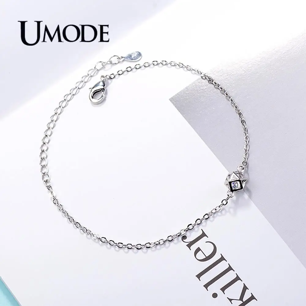 Женский браслет из серебра 2019 пробы UMODE регулируемая цепочка с геометрическими