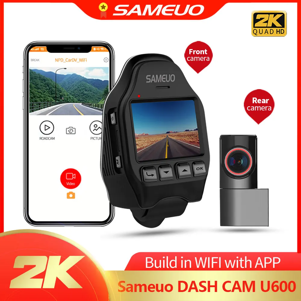 Видеорегистратор SAMEUO U600, 2K QHD, 1600P, Wi-Fi, функция ночного видения