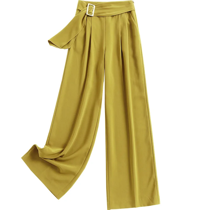 

SHUCHAN Pants Women Fashion Designer Wide Leg Pants Full Length Appliques Summer Office Lady Zipper Fly Women Clothing