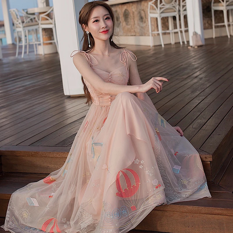 

sweet female autumn New outfit gauze condole belt dress long dress