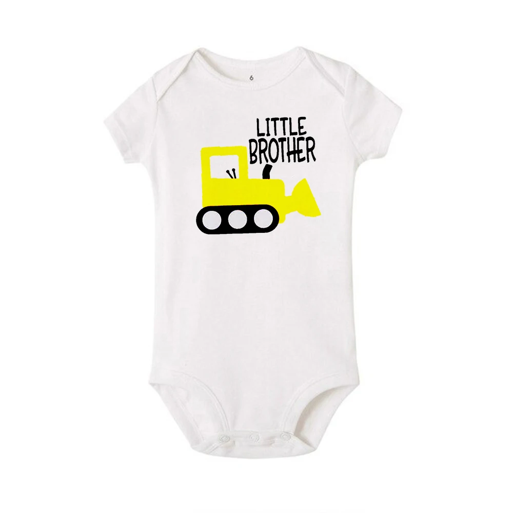 Camisa de cuello redondo para ni&ntilde;os, camisa de cuello redondo con dise&ntilde;o de Hermano y excavadora, ropa a juego para ni&ntilde;os-3