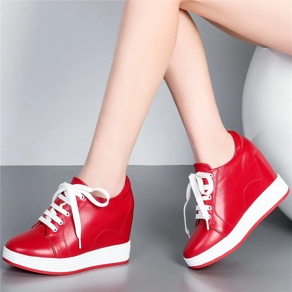 

Increasing Heigh Fashion Sneaker Women's Genuine Leather Wedge Ankle Boots High Heels Party Oxfords Casual 34 35 36 37 38 39 40