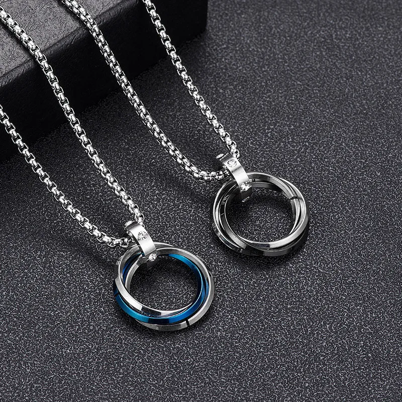 

xiaoboACC Titanium Steel Ring Pendant Necklace Hiphop Style Korean Fashion Men's Halter Neck Chain Jewelry Wholesale
