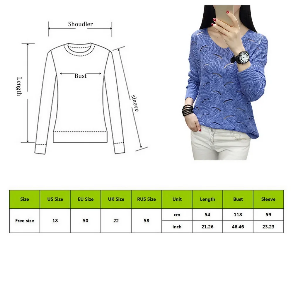 

Fashion Women Autumn Winter Sweaters Hollow Out Design See Throough V-Neck Long Sleeve Solid Color Casual Loose Knitted Top