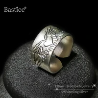 bastiee unisex s999 sterling silver angel wings rings antique adjustable heart ring vintage handmade miao silver luxury jewelry