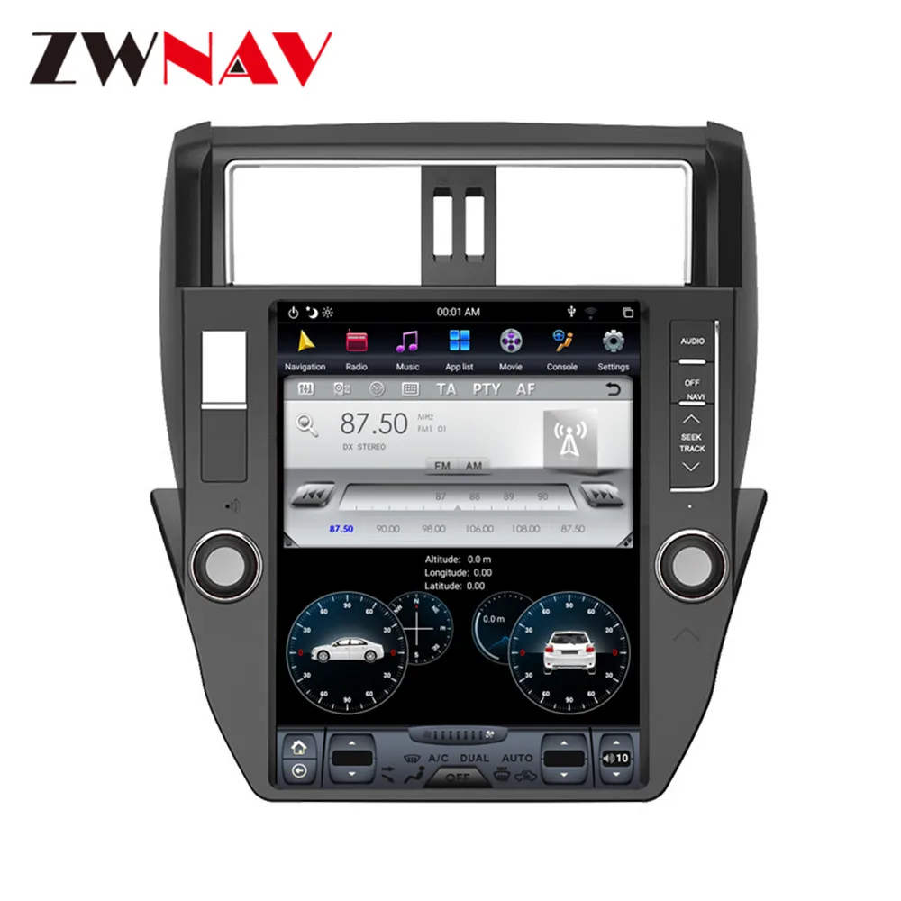 Автомобильный мультимедийный плеер tesla style Vertical screen на Android 9.0 для Toyota Land Cruiser Prado 150 2014-2017 годов.