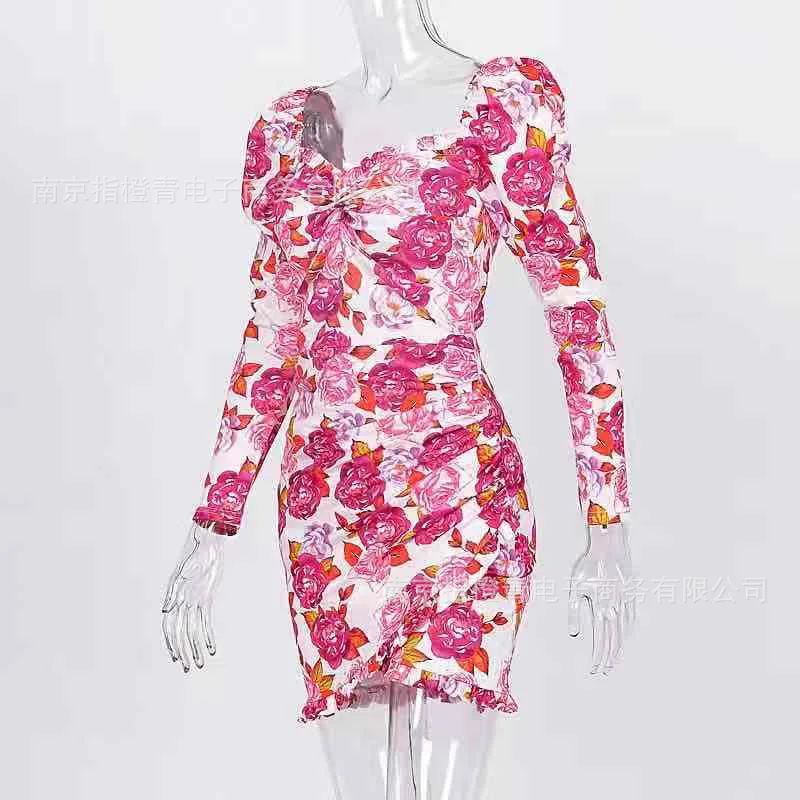 

2021 summer new sexy tube top print net red bubble sleeve princess dress women