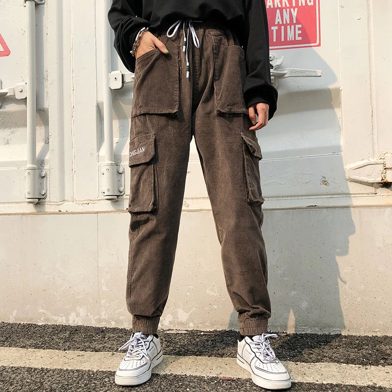 Женские вельветовые брюки-карго Shellsuning свободные теплые брюки Харадзюку на осень