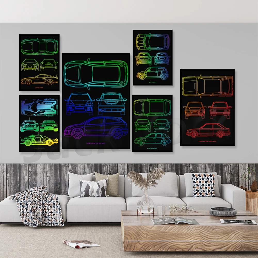 

Dark car car blueprint poster frameless car lovers collection