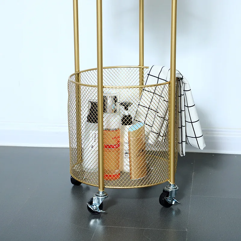 

Nordic Wrought Iron Bathroom Storage Basket Home Bedroom Dirty Clothes Lou Simple Cart Shelf Two-tier Storage Mobile Pulley Rack